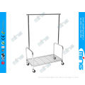 Rolling Single Bar Steel Metal Clothes Rack With Storage Shelf